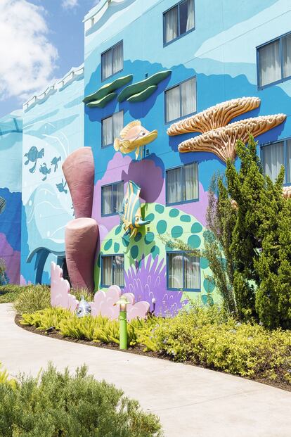Elementos decorativos
de la zona dedicada a la
película de animación
Buscando a Nemo en el
Art of Animation Resort.