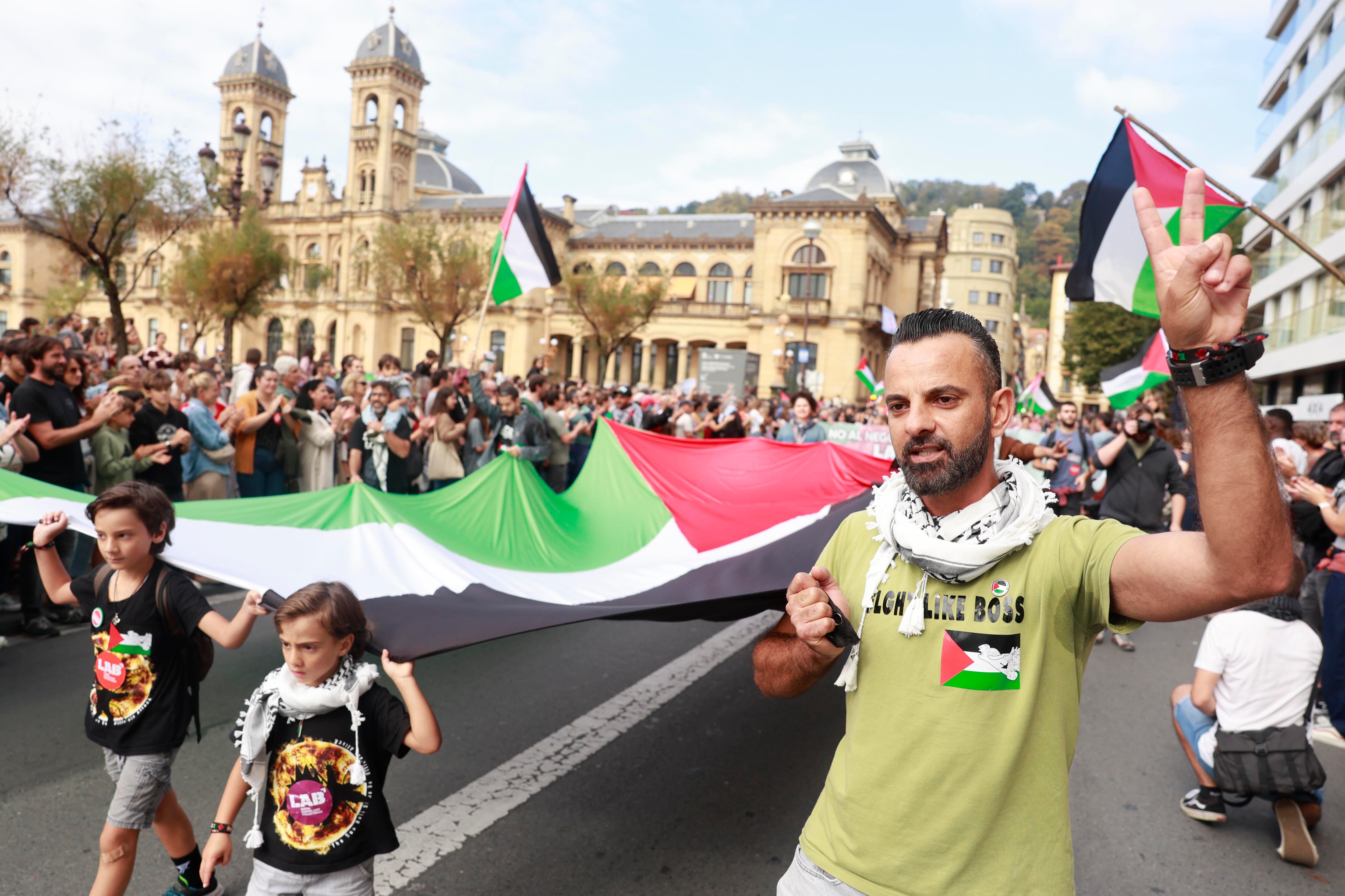 Manifestación a favor de Palestina, este miércoles en San Sebastián.