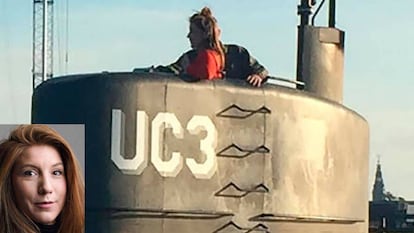 Kim Wall y Peter Madsen en el submarino. En la foto pequeña, la reportera.