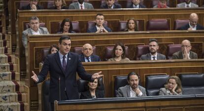 Pedro Sánchez, este martes en el palacio de La Moncloa.