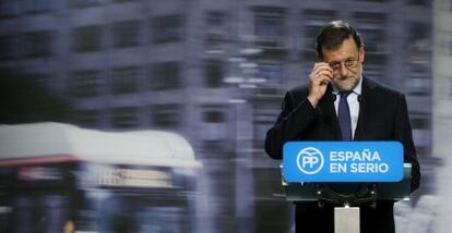 The winning candidate, Mariano Rajoy, appearing after the ballot on Sunday.