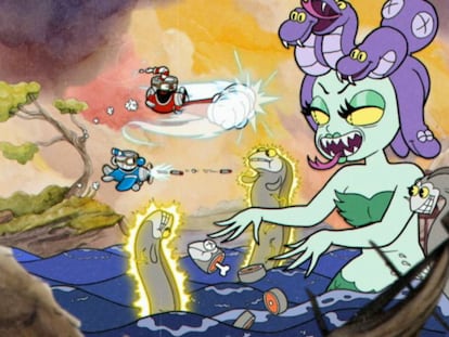 Imagen del videojuego 'Cuphead', con animación tradicional a mano, fondos de acuarela y grabaciones originales de jazz.