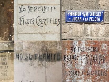Algunos de los ejemplos del prohibicionario municipal de pared del que aun quedan rasgos en Barcelona. 