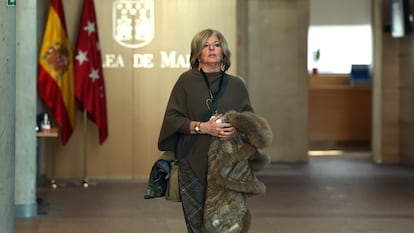 La presidenta del Colectivo de Víctimas del Terrorismo (Covite), Consuelo Ordoñez, a su llegada a la Comisión De Presidencia, Justicia y Administración Local en la Asamblea de Madrid, el 5 de febrero de 2024.