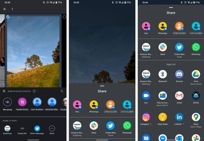 Nuevos menús para compartir en Google Fotos.