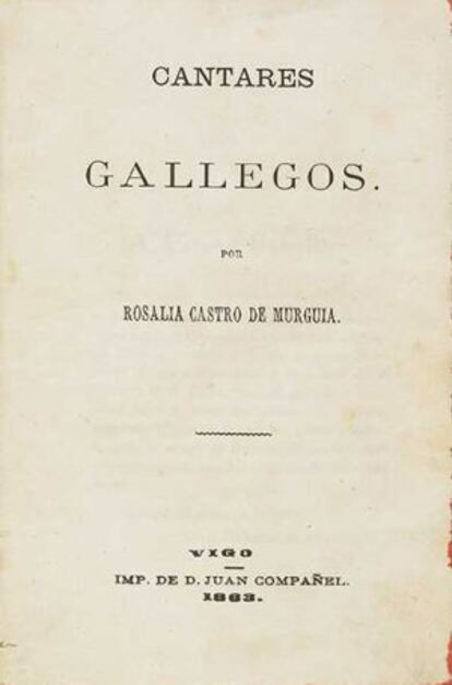 Car&aacute;tula de la primera edici&oacute;n de &quot; Cantares gallegos &quot; , de Rosal&iacute;a de Castro