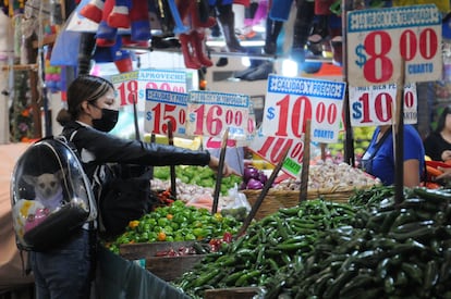 Una mujer compra víveres en un puesto en un mercado en Ciudad de México, el pasado 13 de enero.