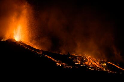 The eruptions from the volcano continued into Sunday night. 