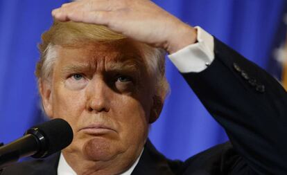 O presidente eleito dos EUA, Donald Trump, durante sua primeira entrevista coletiva, nesta quarta-feira.