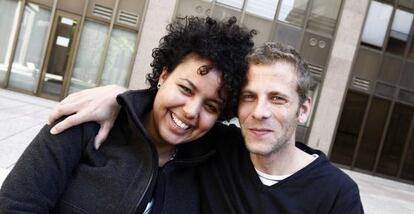 Idty Ettaqy, junto a su monitor, Rafa Jiménez, en Girona.