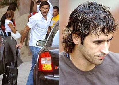 Raúl soporta estoicamente y Figo se vuelve, antes del entrenamiento celebrado en el Bernabéu.