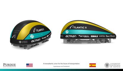 Diseño de Atlantic II, el prototipo de Hyperloop expuesto este miércoles por un grupo de universitarios valencianos.
