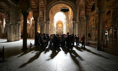 Visitors inside the Mosque-Cathedral of Córdoba.