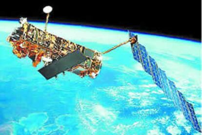 Representacin del satlite medio ambiental Envisat, desarrolllado por la ESA. En la actualidad hay en rbita geoestacionaria unos 300 aparatos de 40 naciones