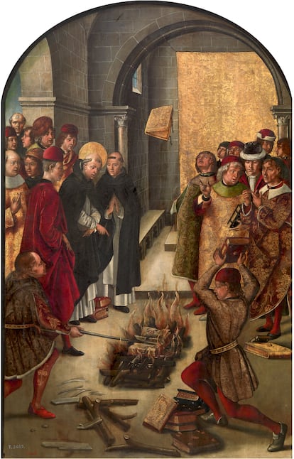 'Retablo de Santo Domingo. Santo Domingo y los albigenses', de Pedro Berruguete (hacia 1491-99), expuesta en el Prado.