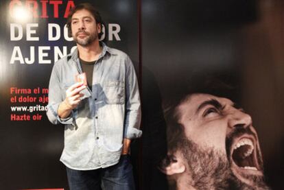 Javier Bardem, en la presentación de la campaña <i>¡Grita de dolor ajeno!</i>