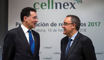 El presidente de Cellnex, Tobias Martínez (izquierda) y el consejero delegado adjunto, Lluís Deulofeu.