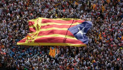 Una estelada, a la manifestaci&oacute; del 2015