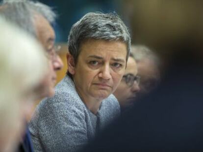 La comisaria de Competencia, Margrethe Vestager, en la Euroc&aacute;mara.