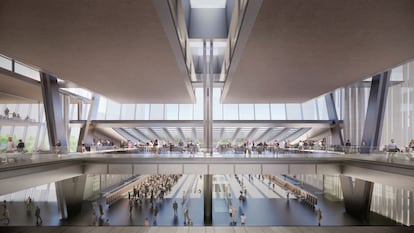 Imagen virtual de la futura estación de Sants, con dos niveles de vestíbulos.