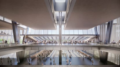 Imagen virtual de la futura estación de Sants, con dos niveles de vestíbulos.
