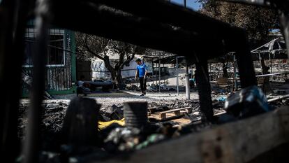El campo de refugiados de Moria, en Lesbos, una semana después de haber sido arrasado por las llamas.