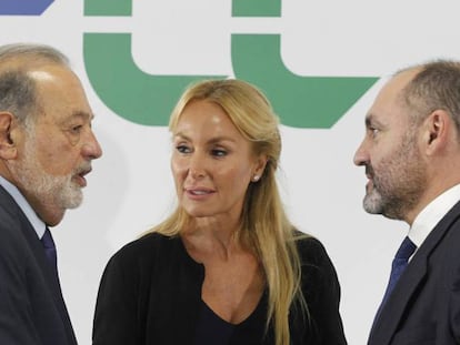El primer accionista de FCC, Carlos Slim, la presidenta del grupo, Esther Alcocer, y su CEO, Pablo Colio.