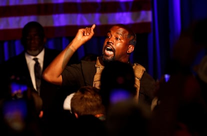 Kanye West en su primer acto electoral celebrado el 19 de julio en North Charleston, Carolina del Sur.