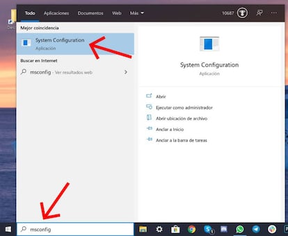 Editar ítems de arranque en Windows 10.