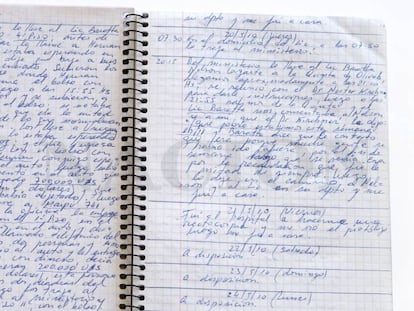 Detalhe de um dos cadernos onde o chofer Oscar Centeno registrou o transporte de suposto dinheiro de propina durante o kirchnerismo.