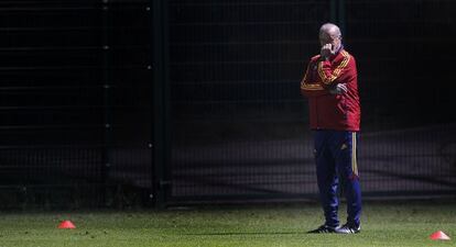 Del Bosque, durante el entrenamiento de ayer.