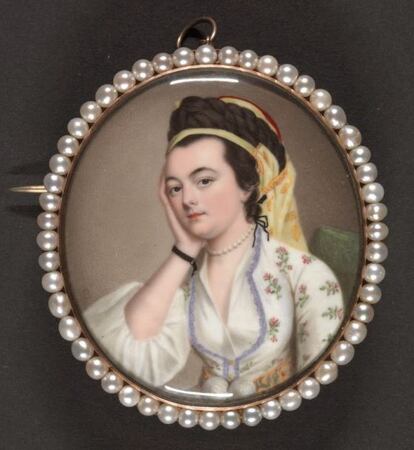 Retrato de Elizabeth Bradshaw, de Gervase Spencer y fechado en 1767, actualmente en la colección de Paul Mellon.