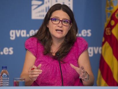 La portavoz y vicepresidenta del Consell, Mònica Oltra, en la comparecencia posterior al pleno de los viernes.