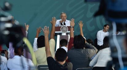 El presidente de México, Andrés Manuel López Obrador, durante una conferencia de prensa en el Estado de Yucatán.