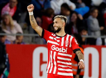 Valentín Castellanos celebra su tercer gol al Real Madrid con el Girona, el pasado martes.