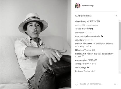 La 'it girl' Alexa Chung ha compartido una foto de Obama de joven junto a su frase de cabecera: "Yes, we can".