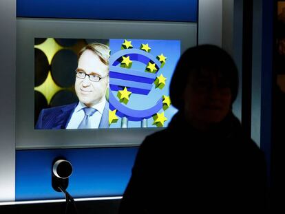 El presidente del Bundesbank, Jens Weidmann, en una pantalla del banco central