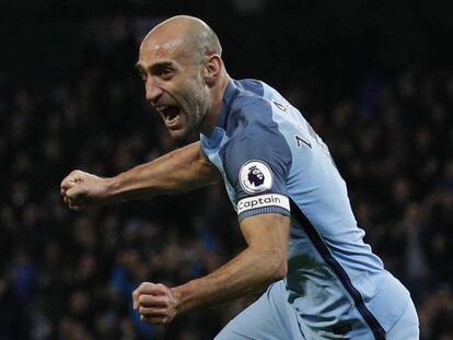 Zabaleta festeja un gol esta temporada.