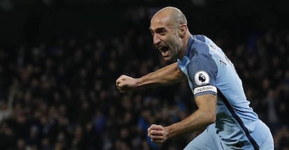 Zabaleta festeja un gol esta temporada.