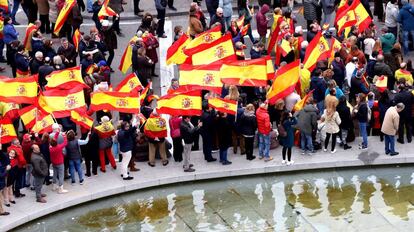 Concentracion Por la unidad de España, convocada por el Partido Popular, Ciudadanos y VOX en la plaza de Colon.