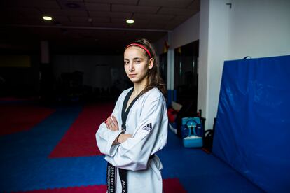 Adriana Cerezo durante un entrenamiento en el Club Hankuk en San Sebastián de los Reyes.