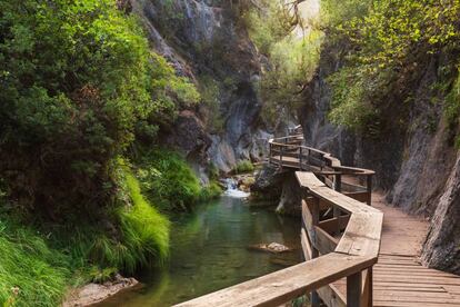 Cerrada de Elías, un paso elevado de madera sobre el río Borosa en la Sierra de Cazorla.