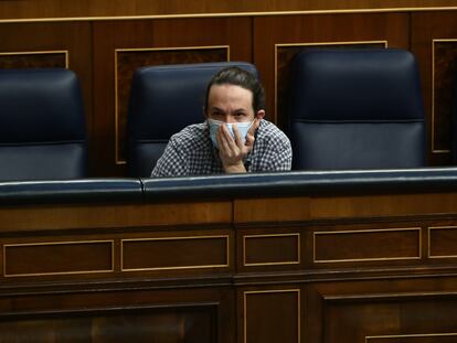 Pablo Iglesias durante la sesión de control al Gobierno el 24 de marzo de 2021 en el Congreso.