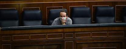 Pablo Iglesias durante la sesión de control al Gobierno el 24 de marzo de 2021 en el Congreso.
