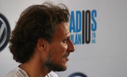 Diego Forlán, antes de su partido de despedida como futbolista.