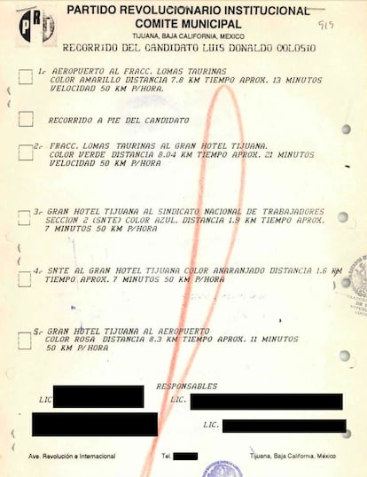 Programa de actividades de Colosio para el 23 de marzo de 1994.