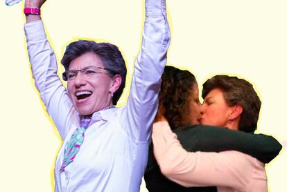 Claudia López celebrando su triunfo en los comicios a la alcaldía de Bogotá.