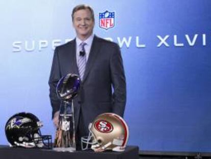 El responsable de la NFL, Roger Goodell este 1 de febrero en rueda de prensa durante la presentación de la Super Bowl que este año van a disputar Baltimore Ravens y San Francisco 49ers.