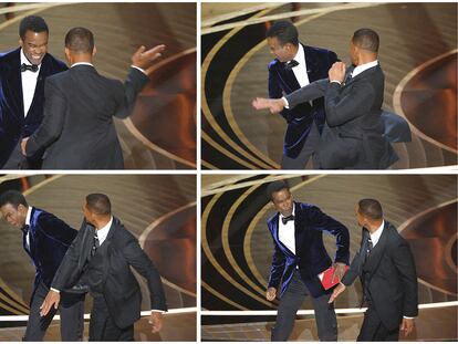 Secuencia del momento en que Will Smith golpea a Chris Rock en la ceremonia de los Oscar, el pasado domingo.