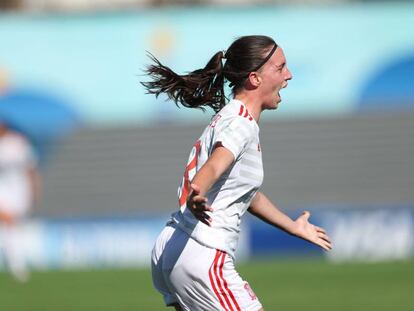 Eva Navarro celebra el gol que abre el marcador en el partido contra Corea del Sur. 
